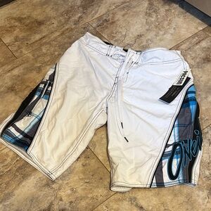 O'Neill Men's White and Black Board Shorts with Blue Accents
